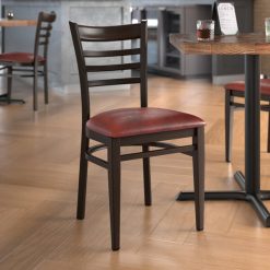 Best deal ???? LT&S Spartan Series Lancaster Table & Seating Spartan Series Metal Ladder Back Chair With Walnut Wood Grain Finish And Burgundy Vinyl Seat ✔️