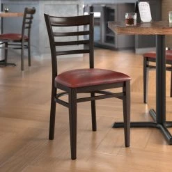 Best deal ๐ LT&S Spartan Series Lancaster Table & Seating Spartan Series Metal Ladder Back Chair With Walnut Wood Grain Finish And Burgundy Vinyl Seat โ๏ธ