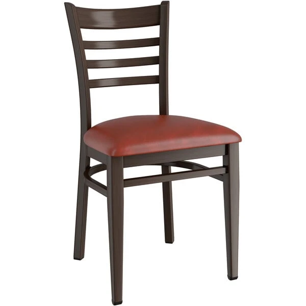 Best deal ๐ LT&S Spartan Series Lancaster Table & Seating Spartan Series Metal Ladder Back Chair With Walnut Wood Grain Finish And Burgundy Vinyl Seat โ๏ธ - Image 2