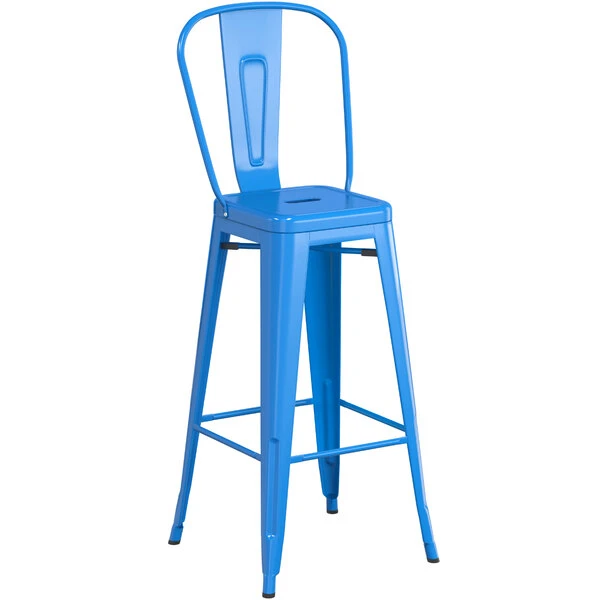 Best Pirce ๐ LT&S Alloy Series Lancaster Table & Seating Alloy Series Blue Metal Indoor / Outdoor Industrial Cafe Barstool With Vertical Slat Back And Drain Hole Seat โ๏ธ - Image 2