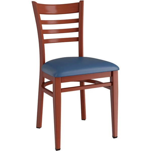 Buy โค๏ธ LT&S Spartan Series Lancaster Table & Seating Spartan Series Metal Ladder Back Chair With Mahogany Wood Grain Finish And Navy Vinyl Seat โ๏ธ - Image 2