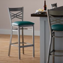 Best Sale ???? Lancaster Table & Seating Clear ???? Coat Steel Cross Back Bar Height Chair With 2 1/2" Green Vinyl Seat ????