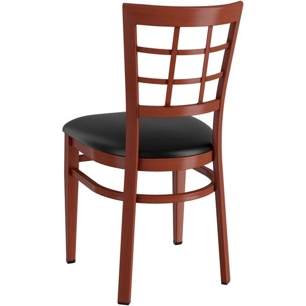Cheapest ๐ LT&S Spartan Series Lancaster Table & Seating Spartan Series Metal Window Back Chair With Mahogany Wood Grain Finish And Black Vinyl Seat ๐งจ - Image 3