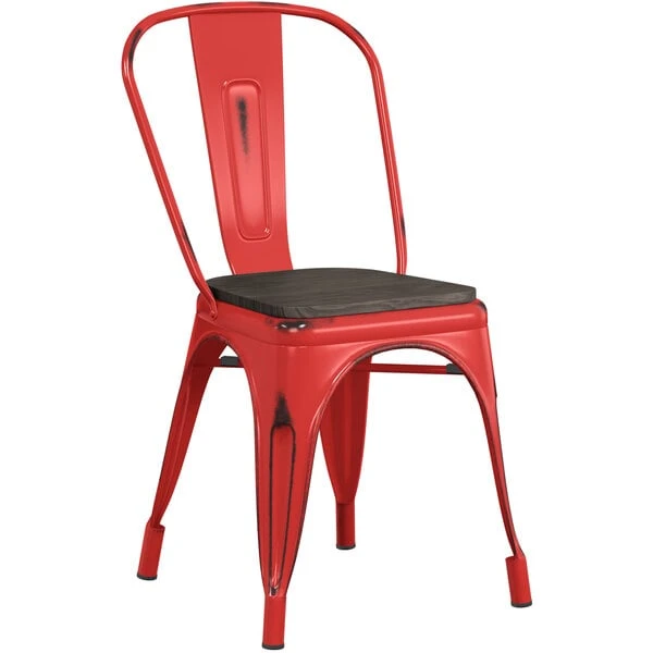 Cheap ๐ LT&S Alloy Series Lancaster Table & Seating Alloy Series Distressed Red Metal Indoor Industrial Cafe Chair With Vertical Slat Back And Black Wood Seat โค๏ธ - Image 2
