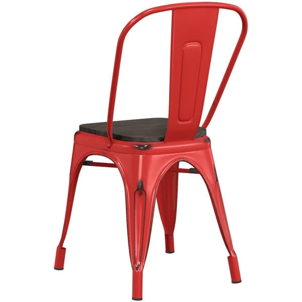 Cheap ๐ LT&S Alloy Series Lancaster Table & Seating Alloy Series Distressed Red Metal Indoor Industrial Cafe Chair With Vertical Slat Back And Black Wood Seat โค๏ธ - Image 3