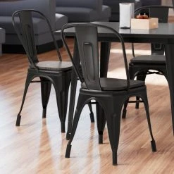 Flash Sale 👍 LT&S Alloy Series Lancaster Table & Seating Alloy Series Black Metal Indoor Industrial Cafe Chair With Vertical Slat Back And Black Wood Seat 👍