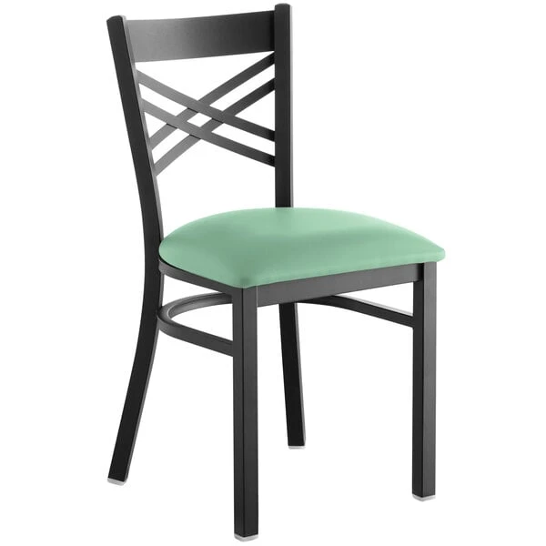 Cheap โจ Lancaster Table & Seating Black Cross Back Chair With Seafoam Padded Seat โ - Image 2