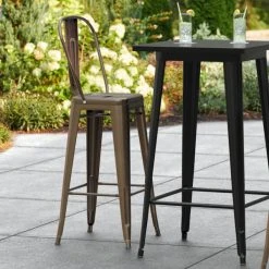 Top 10 😀 LT&S Alloy Series Lancaster Table & Seating Alloy Series Copper Metal Indoor / Outdoor Industrial Cafe Barstool With Vertical Slat Back And Drain Hole Seat 🧨