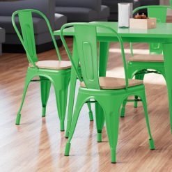 Outlet ???? LT&S Alloy Series Lancaster Table & Seating Alloy Series Green Metal Indoor Industrial Cafe Chair With Vertical Slat Back And Natural Wood Seat ✨