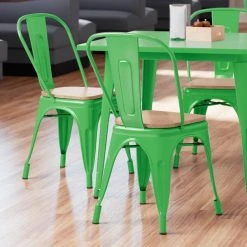 Outlet 🔔 LT&S Alloy Series Lancaster Table & Seating Alloy Series Green Metal Indoor Industrial Cafe Chair With Vertical Slat Back And Natural Wood Seat ✨