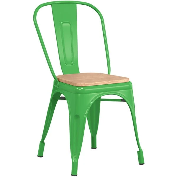 Outlet 🔔 LT&S Alloy Series Lancaster Table & Seating Alloy Series Green Metal Indoor Industrial Cafe Chair With Vertical Slat Back And Natural Wood Seat ✨ - Image 2