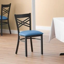 Buy ✨ Lancaster Table & Seating Black Cross Back Chair With Blue Padded Seat 🌟