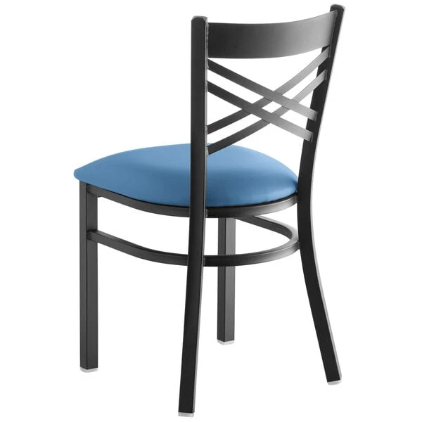 Buy ✨ Lancaster Table & Seating Black Cross Back Chair With Blue Padded Seat 🌟 - Image 3