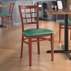 Best deal ???? LT&S Spartan Series Lancaster Table & Seating Spartan Series Metal Window Back Chair With Mahogany Wood Grain Finish And Green Vinyl Seat ????