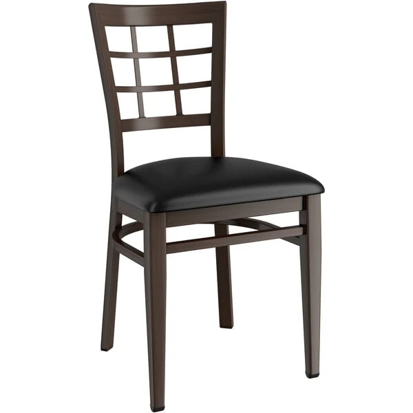 New โ LT&S Spartan Series Lancaster Table & Seating Spartan Series Metal Window Back Chair With Walnut Wood Grain Finish And Black Vinyl Seat ๐ฏ - Image 2