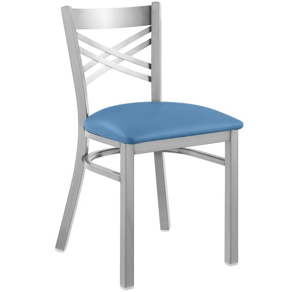 Outlet 😀 Lancaster Table & Seating Clear 🧥 Coat Cross Back Chair With Blue Padded Seat 🎁 - Image 2
