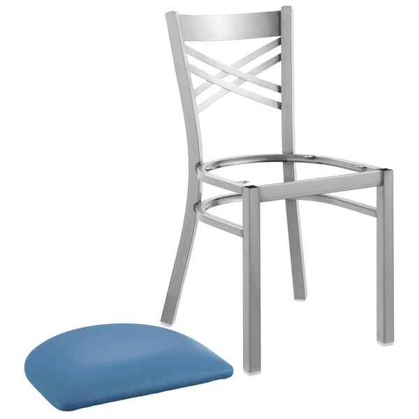 Outlet 😀 Lancaster Table & Seating Clear 🧥 Coat Cross Back Chair With Blue Padded Seat 🎁 - Image 4