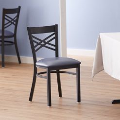 Buy ???? Lancaster Table & Seating Cross Back Black Chair With Navy Vinyl Seat ✔️