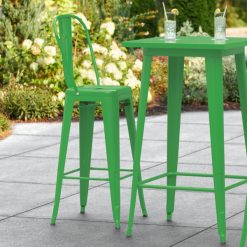 Budget ✔️ LT&S Alloy Series Lancaster Table & Seating Alloy Series Green Metal Indoor / Outdoor Industrial Cafe Barstool With Vertical Slat Back And Drain Hole Seat ????
