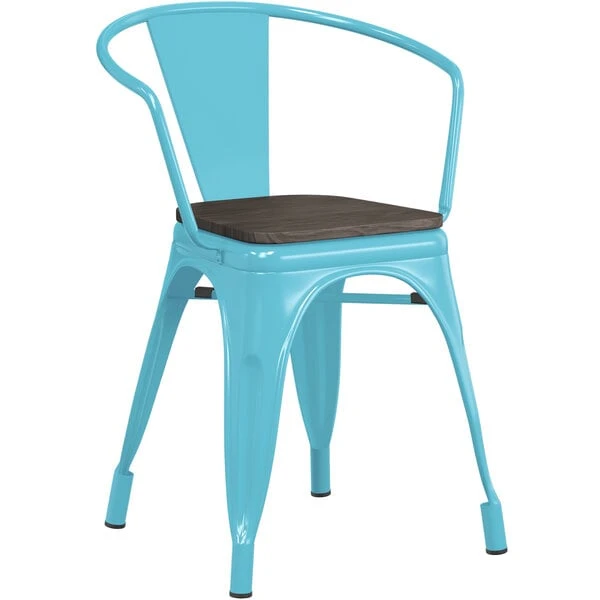 Cheapest โจ LT&S Alloy Series Lancaster Table & Seating Alloy Series Arctic Blue Metal Indoor Industrial Cafe Arm Chair With Vertical Slat Back And Black Wood Seat ๐ - Image 2