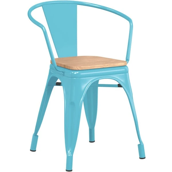 Cheapest โญ LT&S Alloy Series Lancaster Table & Seating Alloy Series Arctic Blue Metal Indoor Industrial Cafe Arm Chair With Vertical Slat Back And Natural Wood Seat ๐งจ - Image 2