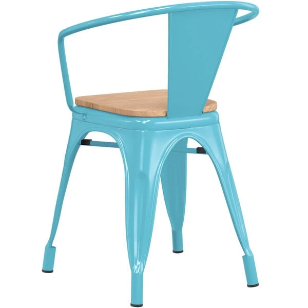 Cheapest โญ LT&S Alloy Series Lancaster Table & Seating Alloy Series Arctic Blue Metal Indoor Industrial Cafe Arm Chair With Vertical Slat Back And Natural Wood Seat ๐งจ - Image 3
