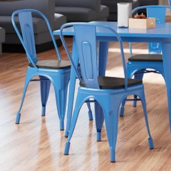 Brand new ???? LT&S Alloy Series Lancaster Table & Seating Alloy Series Blue Metal Indoor Industrial Cafe Chair With Vertical Slat Back And Black Wood Seat ????