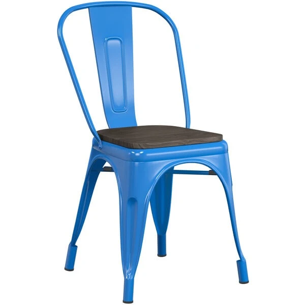Brand new ๐ LT&S Alloy Series Lancaster Table & Seating Alloy Series Blue Metal Indoor Industrial Cafe Chair With Vertical Slat Back And Black Wood Seat ๐ฅ - Image 2