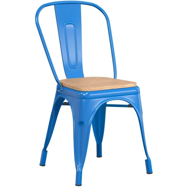 Discount 🎁 LT&S Alloy Series Lancaster Table & Seating Alloy Series Blue Metal Indoor Industrial Cafe Chair With Vertical Slat Back And Natural Wood Seat 🔥 - Image 2