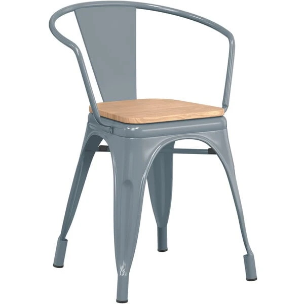 Coupon โญ LT&S Alloy Series Lancaster Table & Seating Alloy Series Charcoal Metal Indoor Industrial Cafe Arm Chair With Natural Wood Seat ๐ - Image 2