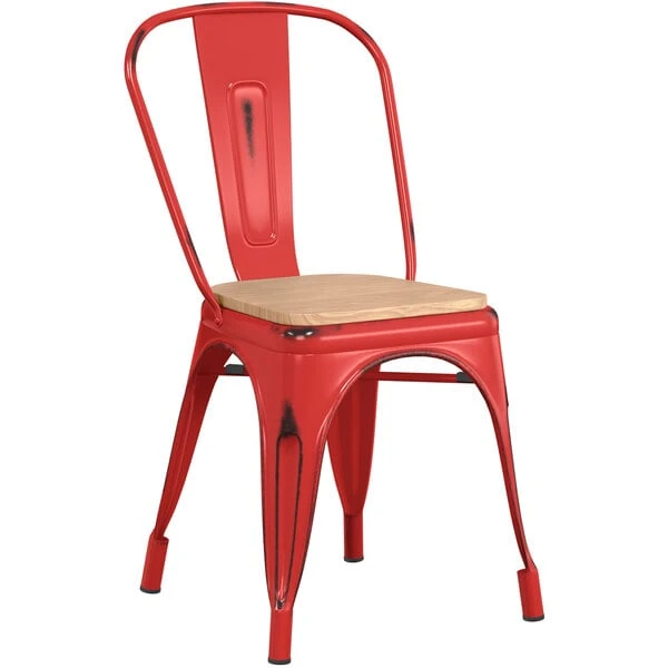 Best reviews of ๐ LT&S Alloy Series Lancaster Table & Seating Alloy Series Distressed Red Metal Indoor Industrial Cafe Chair With Vertical Slat Back And Natural Wood Seat ๐ - Image 2