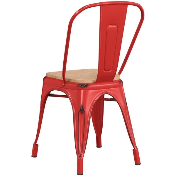 Best reviews of ๐ LT&S Alloy Series Lancaster Table & Seating Alloy Series Distressed Red Metal Indoor Industrial Cafe Chair With Vertical Slat Back And Natural Wood Seat ๐ - Image 3