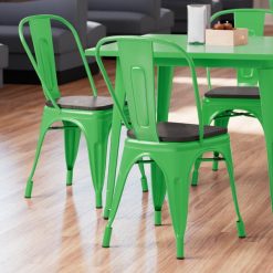 Brand new ???? LT&S Alloy Series Lancaster Table & Seating Alloy Series Green Metal Indoor Industrial Cafe Chair With Vertical Slat Back And Black Wood Seat ????