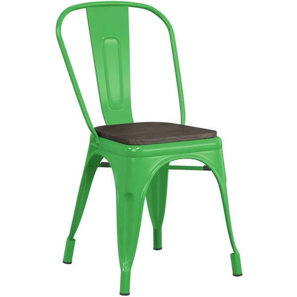 Brand new 🧨 LT&S Alloy Series Lancaster Table & Seating Alloy Series Green Metal Indoor Industrial Cafe Chair With Vertical Slat Back And Black Wood Seat 🤩 - Image 2