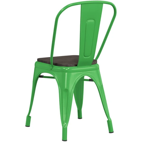 Brand new 🧨 LT&S Alloy Series Lancaster Table & Seating Alloy Series Green Metal Indoor Industrial Cafe Chair With Vertical Slat Back And Black Wood Seat 🤩 - Image 3