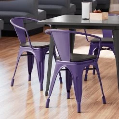 Flash Sale ✨ LT&S Alloy Series Lancaster Table & Seating Alloy Series Purple Metal Indoor Industrial Cafe Arm Chair With Black Wood Seat ✔️