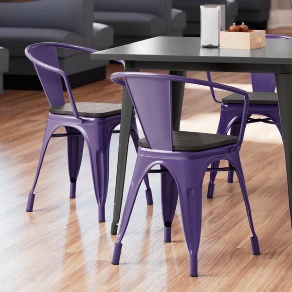 Flash Sale ✨ LT&S Alloy Series Lancaster Table & Seating Alloy Series Purple Metal Indoor Industrial Cafe Arm Chair With Black Wood Seat ✔️ 3 Flash Sale ✨ LT&S Alloy Series Lancaster Table & Seating Alloy Series Purple Metal Indoor Industrial Cafe Arm Chair With Black Wood Seat ✔️
