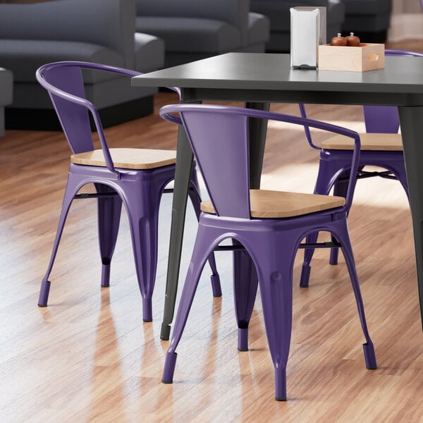 New ⌛ LT&S Alloy Series Lancaster Table & Seating Alloy Series Purple Metal Indoor Industrial Cafe Arm Chair With Natural Wood Seat ???? 3 New ⌛ LT&S Alloy Series Lancaster Table & Seating Alloy Series Purple Metal Indoor Industrial Cafe Arm Chair With Natural Wood Seat ????