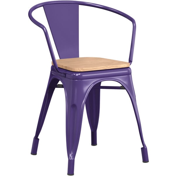 New ⌛ LT&S Alloy Series Lancaster Table & Seating Alloy Series Purple Metal Indoor Industrial Cafe Arm Chair With Natural Wood Seat ???? 4 New ⌛ LT&S Alloy Series Lancaster Table & Seating Alloy Series Purple Metal Indoor Industrial Cafe Arm Chair With Natural Wood Seat ???? - Image 2