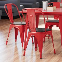 Best deal ???? LT&S Alloy Series Lancaster Table & Seating Alloy Series Red Metal Indoor Industrial Cafe Chair With Vertical Slat Back And Black Wood Seat ????