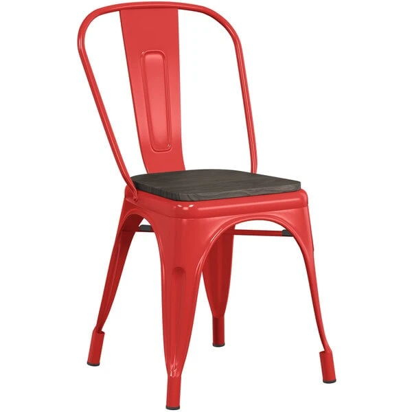 Best deal ๐งจ LT&S Alloy Series Lancaster Table & Seating Alloy Series Red Metal Indoor Industrial Cafe Chair With Vertical Slat Back And Black Wood Seat ๐คฉ - Image 2