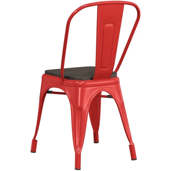 Best deal ๐งจ LT&S Alloy Series Lancaster Table & Seating Alloy Series Red Metal Indoor Industrial Cafe Chair With Vertical Slat Back And Black Wood Seat ๐คฉ - Image 3
