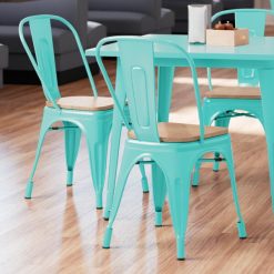Deals ❤️ LT&S Alloy Series Lancaster Table & Seating Alloy Series Seafoam Metal Indoor Industrial Cafe Chair With Vertical Slat Back And Natural Wood Seat ????
