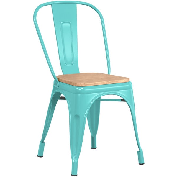 Deals ❤️ LT&S Alloy Series Lancaster Table & Seating Alloy Series Seafoam Metal Indoor Industrial Cafe Chair With Vertical Slat Back And Natural Wood Seat ???? 4 Deals ❤️ LT&S Alloy Series Lancaster Table & Seating Alloy Series Seafoam Metal Indoor Industrial Cafe Chair With Vertical Slat Back And Natural Wood Seat ???? - Image 2
