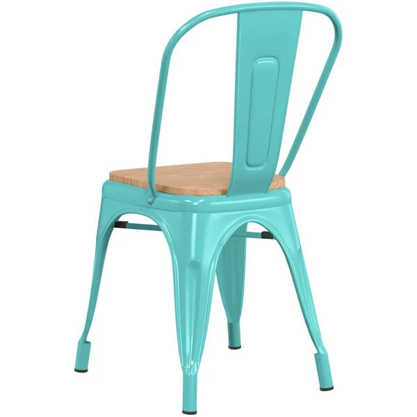 Deals ❤️ LT&S Alloy Series Lancaster Table & Seating Alloy Series Seafoam Metal Indoor Industrial Cafe Chair With Vertical Slat Back And Natural Wood Seat 😍 - Image 3