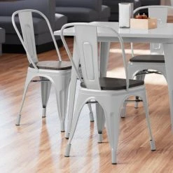 Cheap π₯ LT&S Alloy Series Lancaster Table & Seating Alloy Series Silver Metal Indoor Industrial Cafe Chair With Vertical Slat Back And Black Wood Seat π
