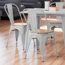 Discount ???? LT&S Alloy Series Lancaster Table & Seating Alloy Series Silver Metal Indoor Industrial Cafe Chair With Vertical Slat Back And Natural Wood Seat ✨