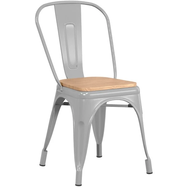 Discount ๐ LT&S Alloy Series Lancaster Table & Seating Alloy Series Silver Metal Indoor Industrial Cafe Chair With Vertical Slat Back And Natural Wood Seat โจ - Image 2