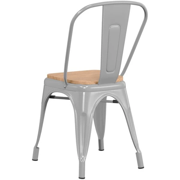 Discount ๐ LT&S Alloy Series Lancaster Table & Seating Alloy Series Silver Metal Indoor Industrial Cafe Chair With Vertical Slat Back And Natural Wood Seat โจ - Image 3