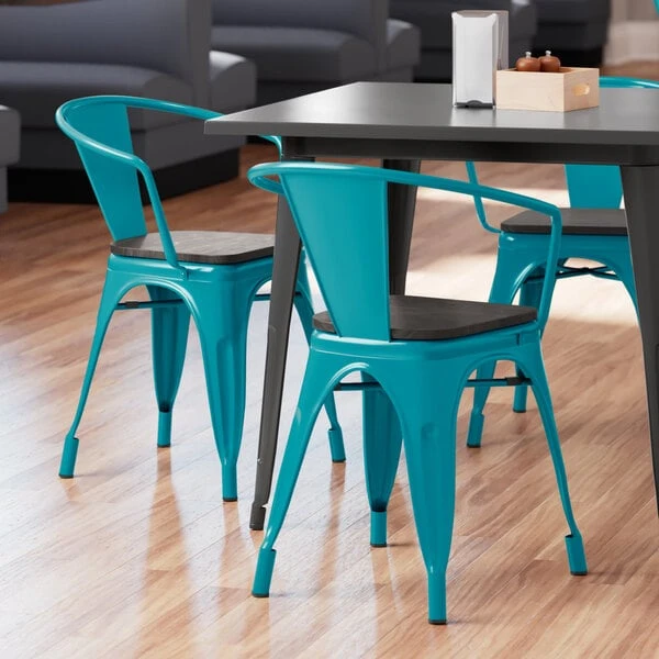 Best Pirce ๐ LT&S Alloy Series Lancaster Table & Seating Alloy Series Teal Metal Indoor Industrial Cafe Arm Chair With Black Wood Seat ๐ฏ